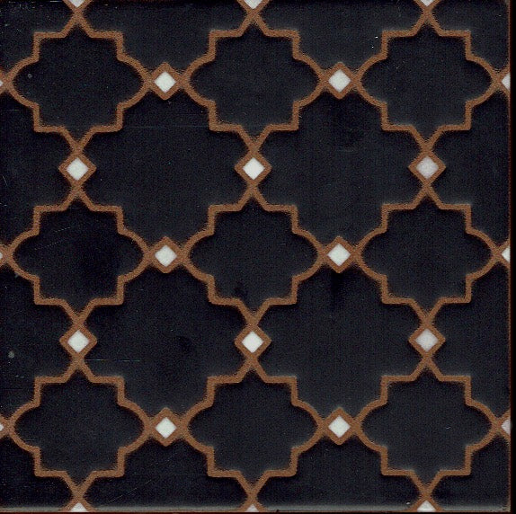 Berber 2 in Black + White (6"x6") - Handpainted Ceramic Tile Second for Kitchen, Bathroom, Wall & Table Decor