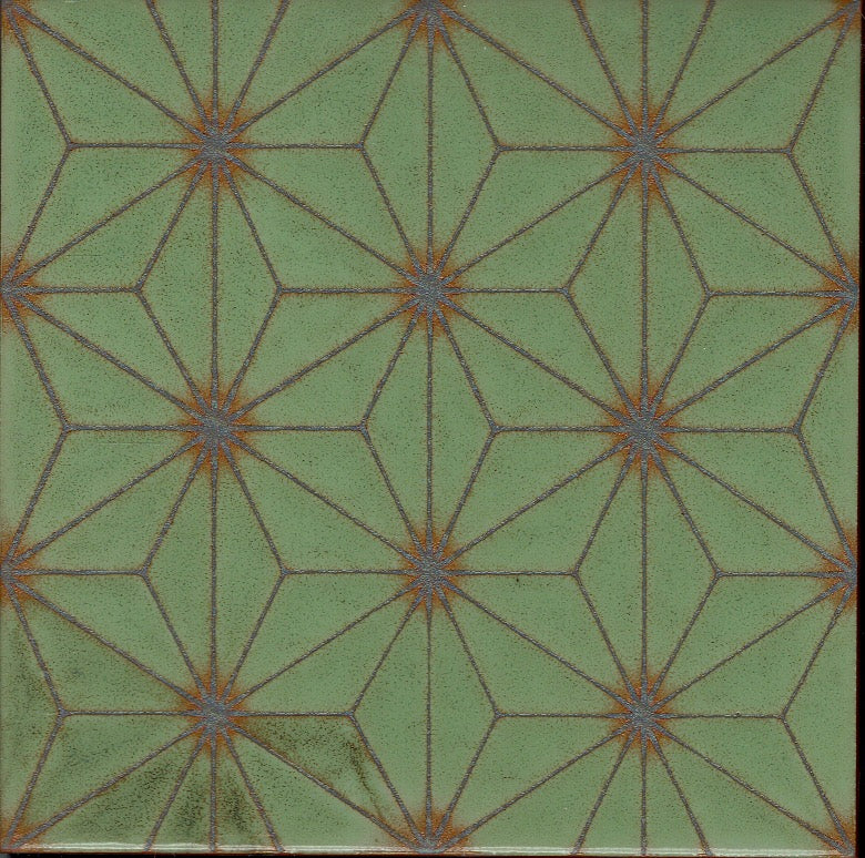 Sashiko Star in Light Green (8"x8") - Handpainted Ceramic Tile Second for Kitchen, Bathroom, Wall & Table Decor