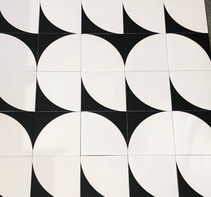 Quarter B&W (8"x8") - Handpainted Ceramic Tile Second for Kitchen, Bathroom, Wall & Table Decor
